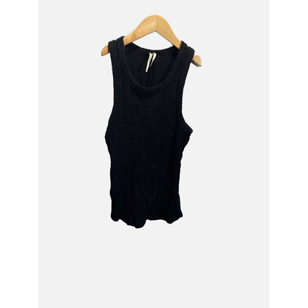 Anthropologie Tank Top Womens S Black Ribbed Knit Scoop Neck Casual Basic